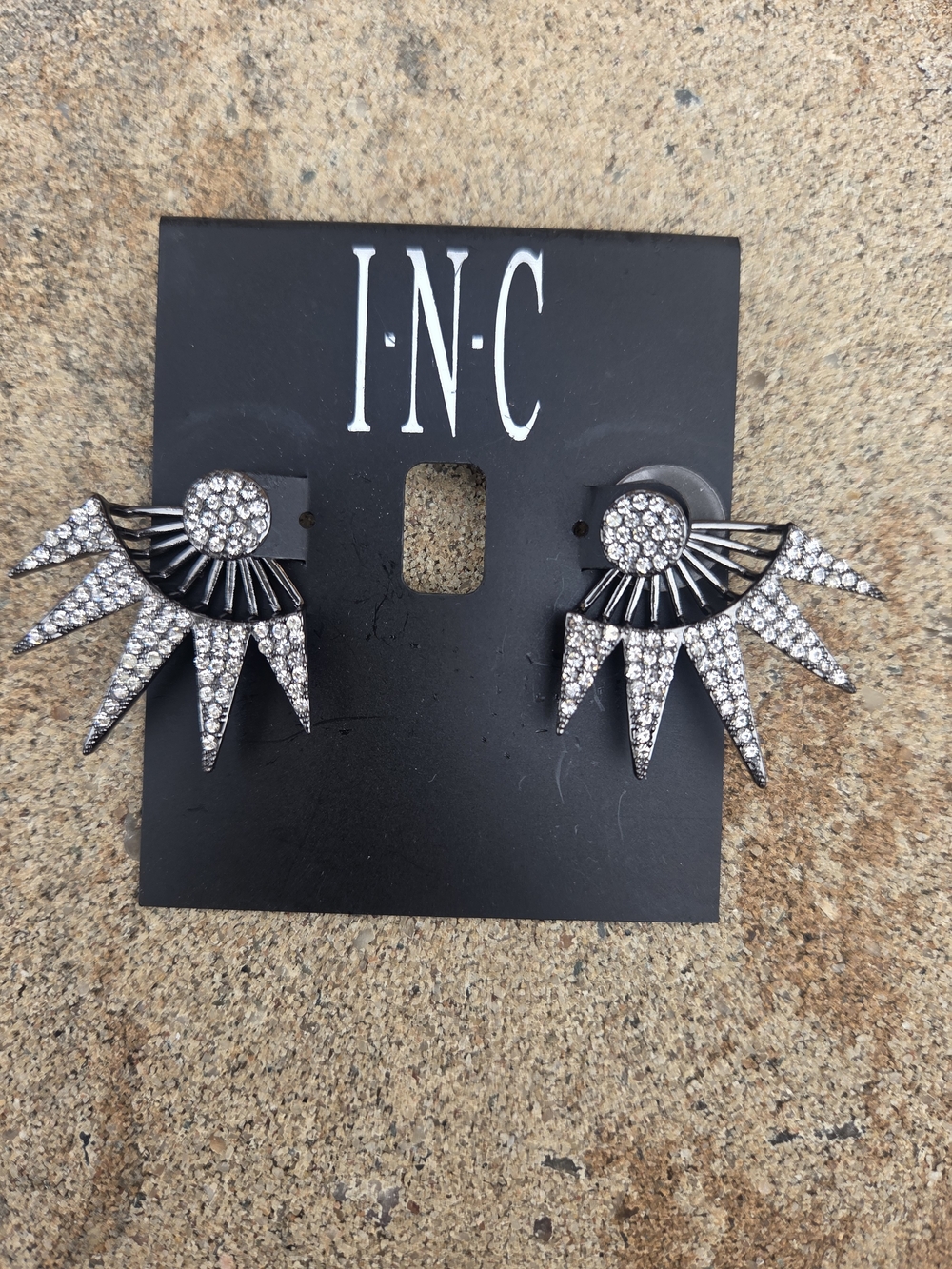 INC International Concepts Black and Silver Rhinestone Sunburst Ear Jackets